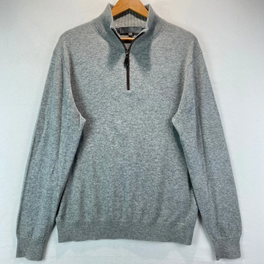 Neiman Marcus Nanocashmere Quarter Zip Men XL Gray 100% Cashmere Luxury Sweater